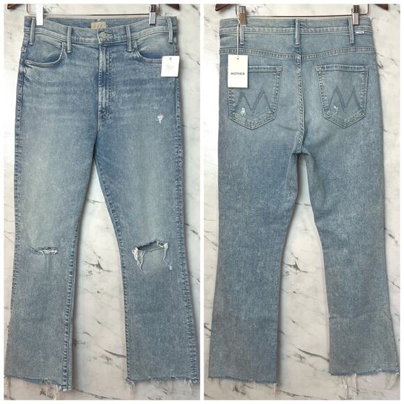 Mother The Hustler Ankle Chew Hem Ripped Knee Stretch Crop Blue Jeans 31 x 28 - Picture 2 of 13